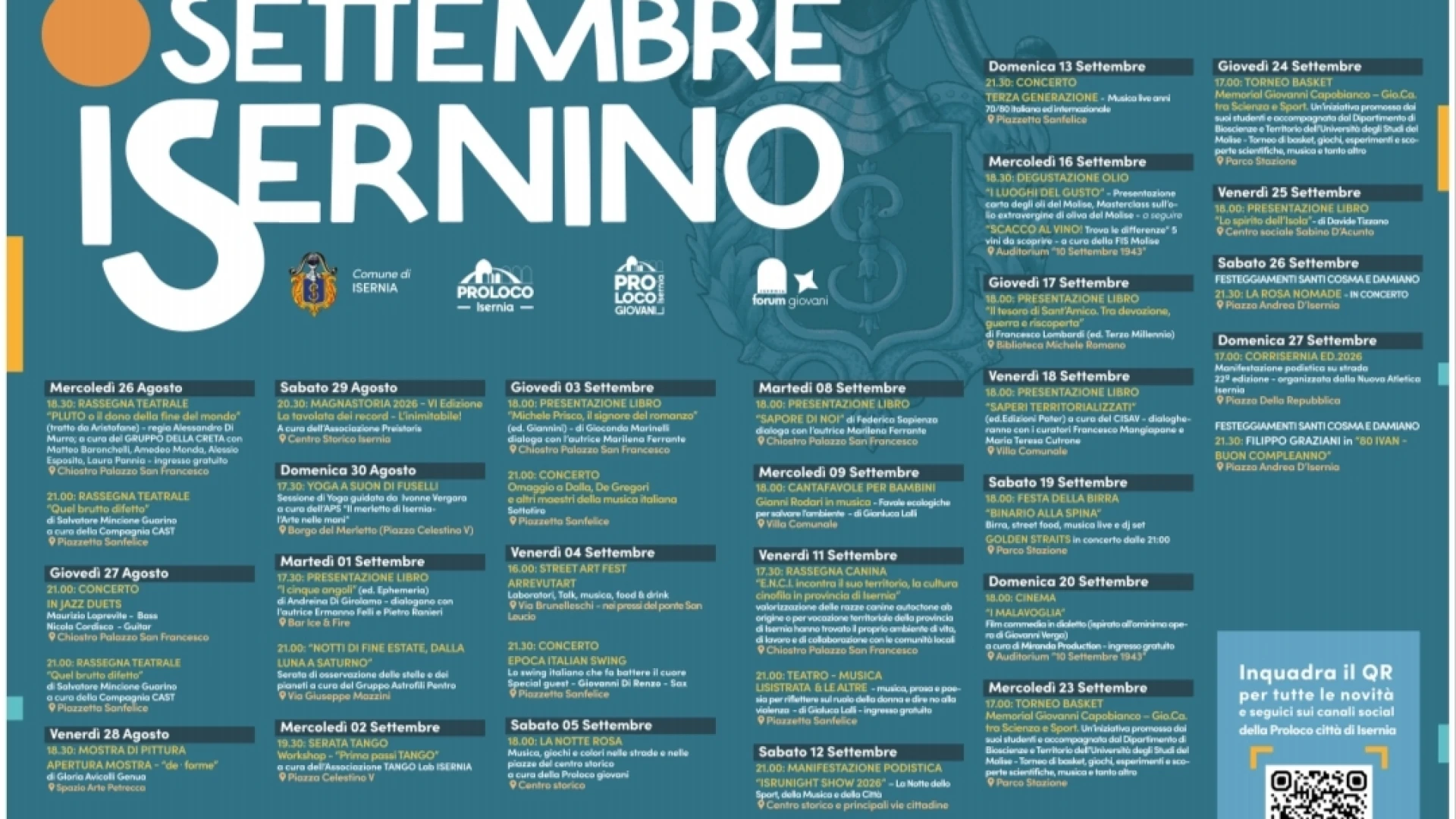 Pronto il cartellone dell’edizione 2026 del Settembre Isernino: la cultura che nasce dalla nostra comunità.