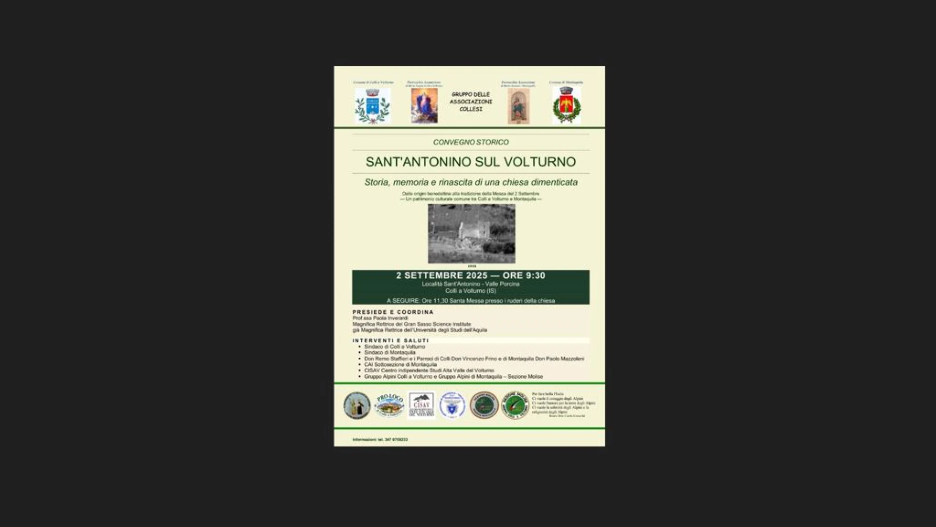 Colli a Volturno: domani il convegno storico dal titolo “Sant’Antonino sul Volturno”.