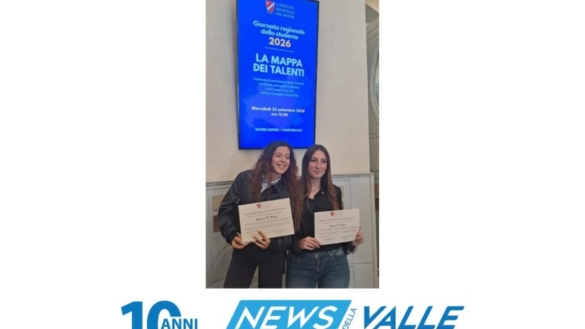 Castel di Sangro eccelle a Campobasso: premiate Angelica Di Rienzo e Giada D’Achille al Teatro Savoia