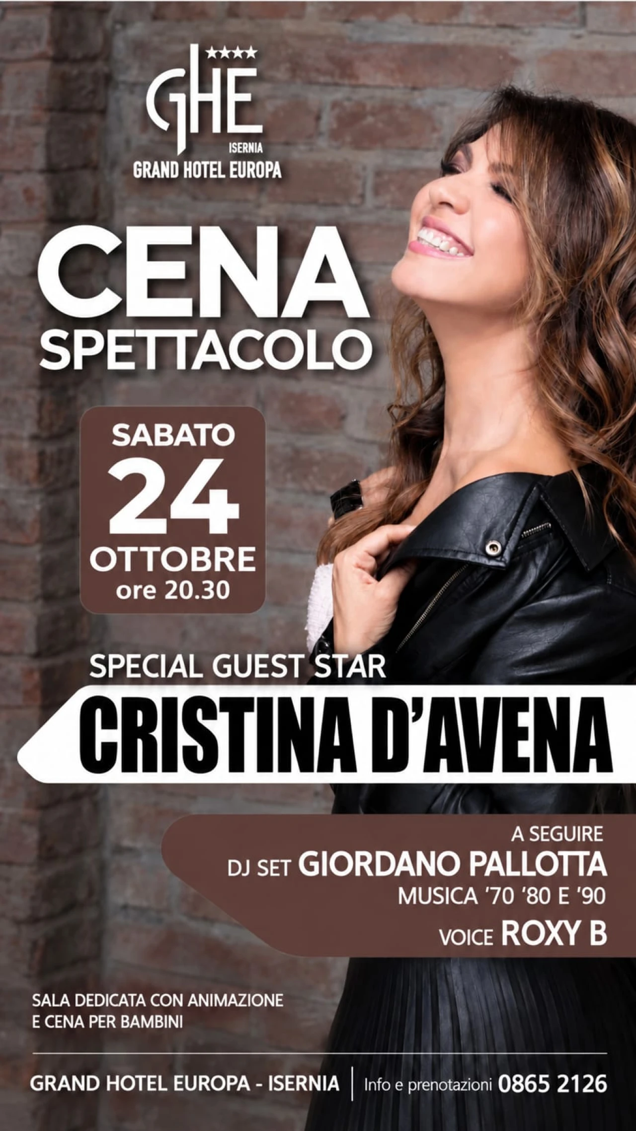 Banner locandina  Cristina D'Avena cena spettacolo
