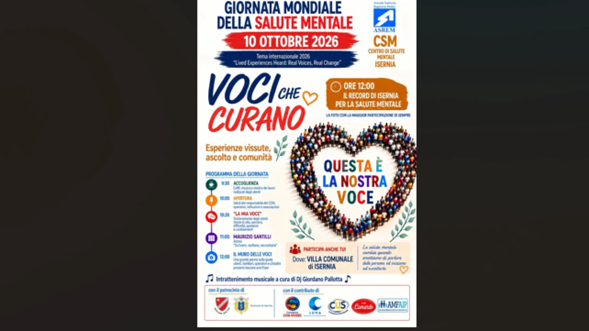 Isernia: giornata mondiale della salute mentale. Appuntamento sabato 10 ottobre in città promosso dal Csm.