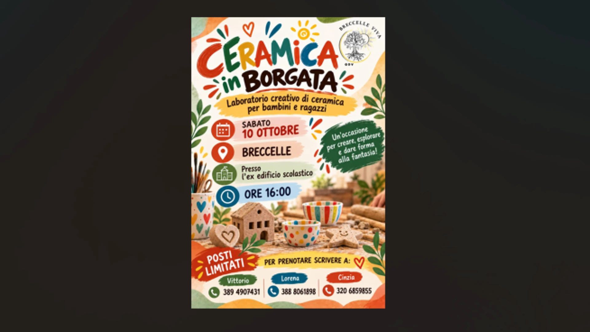 “Ceramica in Borgata”: Breccelle Viva riparte dai più piccoli