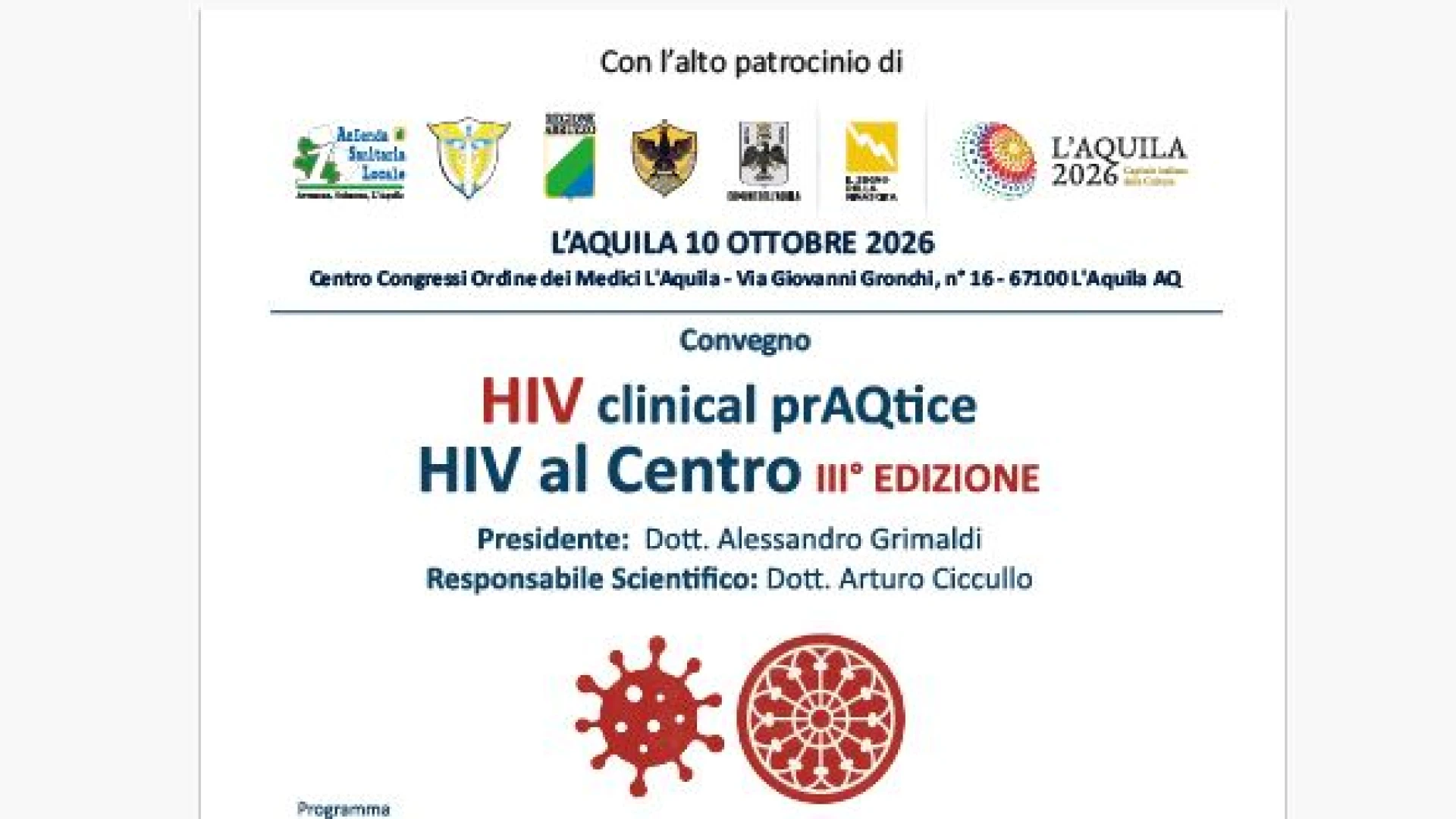 Ordine dei Medici l’Aquila: esperti da tutta Italia per convegno sull’HIV, territorio punto fermo di riferimento nazionale.