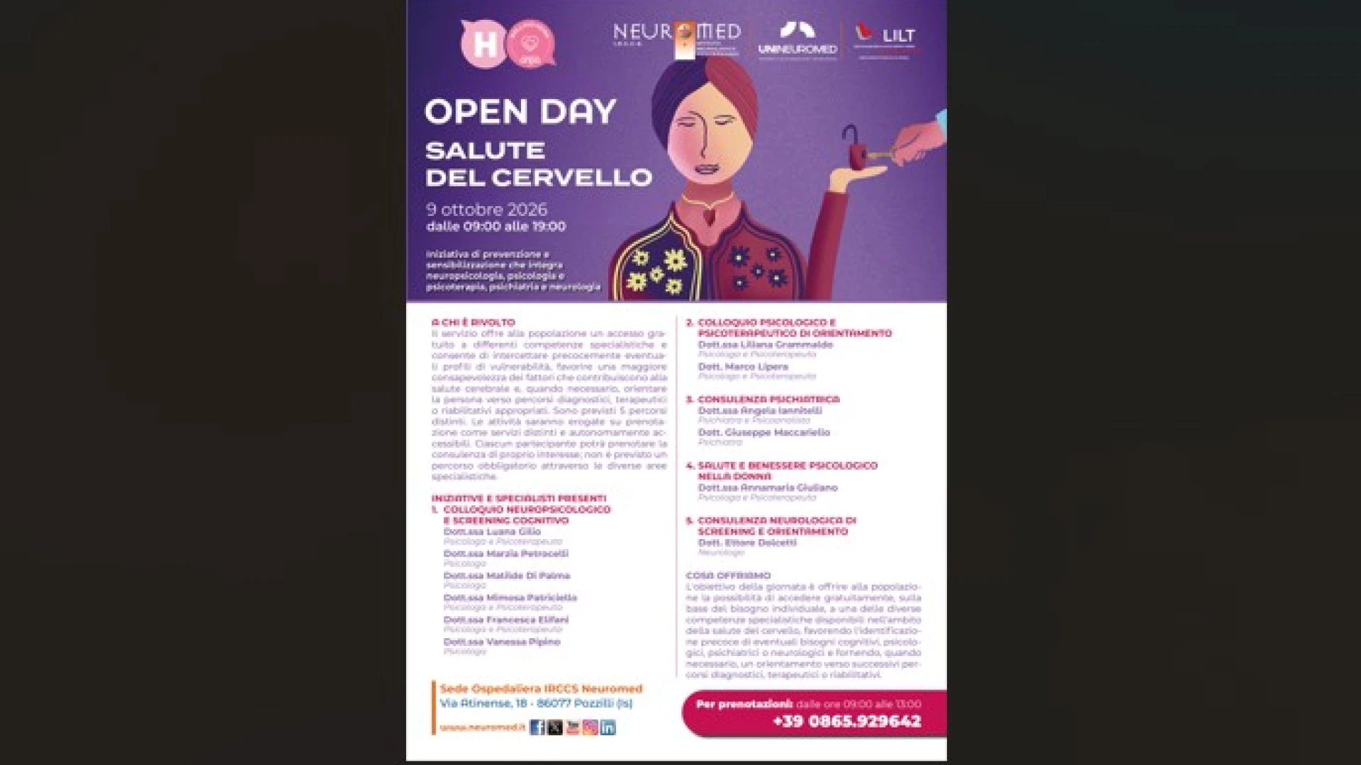Open week salute del cervello. L’IRCCS Neuromed aderisce con un open day dedicato.