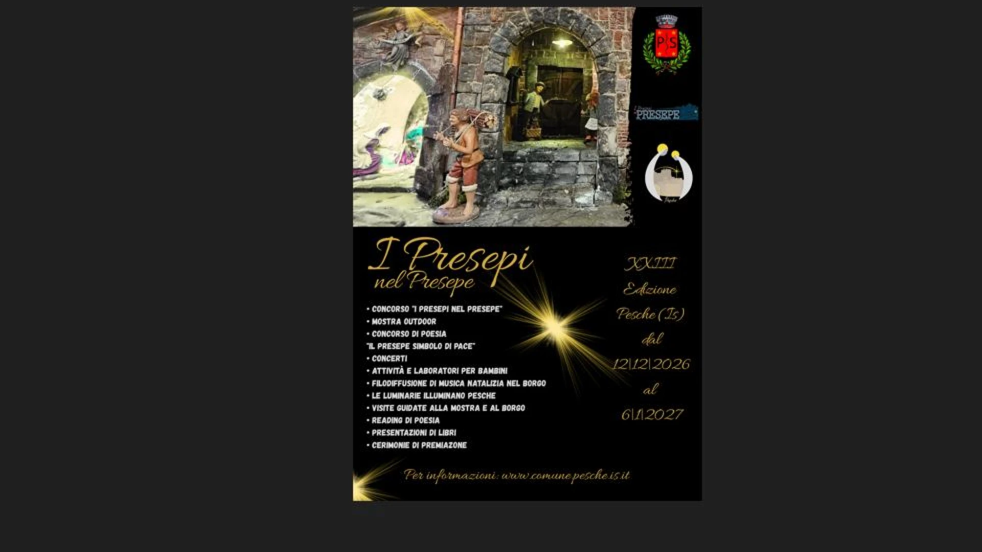 Riparte la XXIII Edizione del concorso "I Presepi nel Presepe" dal 12|12|’26 al 6|1|’27.