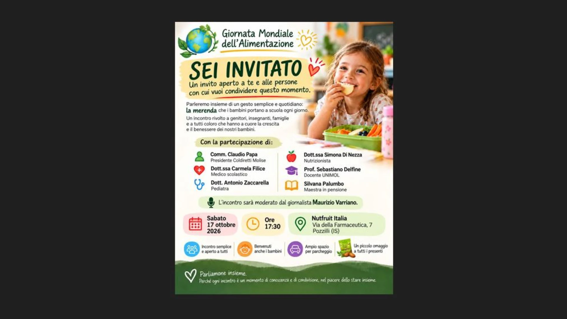 Giornata Mondiale dell’Alimentazione: sabato 17 ottobre  l’incontro formativo promosso da Nutfruit Italia presso lo stabilimento di Pozzilli.