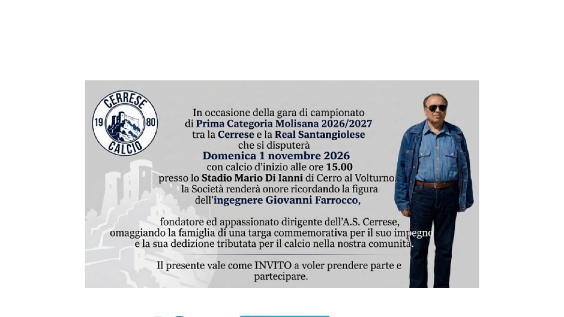 Cerro al Volturno: la Cerrese ricorda l'ingegnere Giovanni Farrocco.